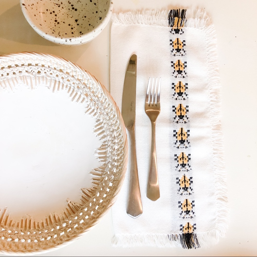 Vintage Cloth Fringe Napkins • set of 4